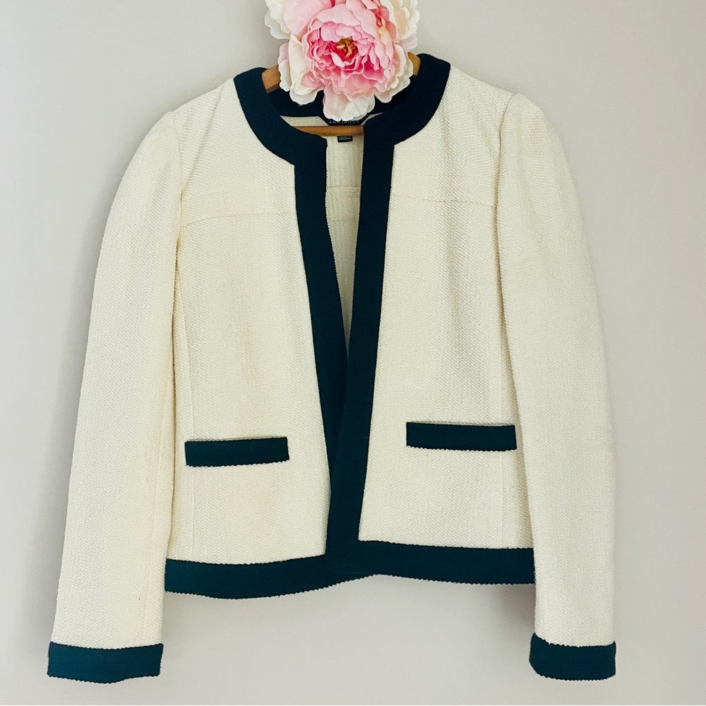 Ann Taylor Cream Black Trim Blazer XS Extra Small - Picture 2 of 8
